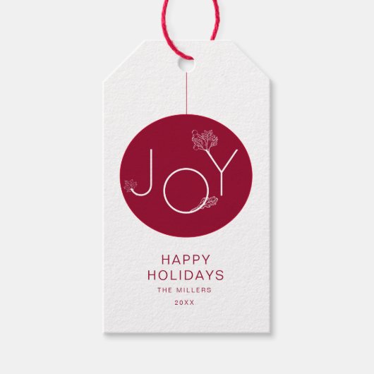 Prettige feestdagen Label Modern Joy Red Cadeaulabel (Voorkant)