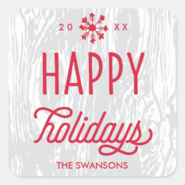 Prettige feestdagen Label Sticker Retro Woodgrain