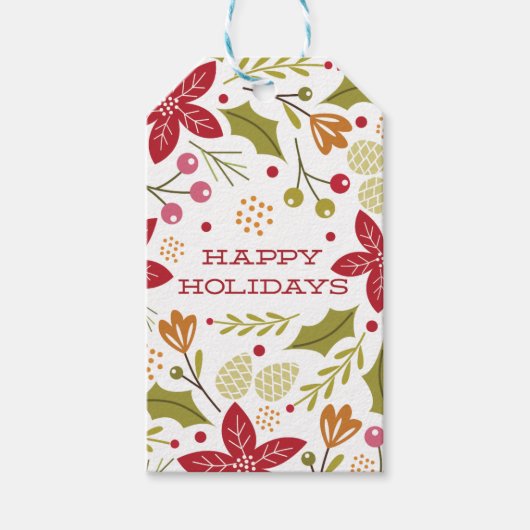 Prettige feestdagen Label Vakantie bloemen- Cadeaulabel (Voorkant)