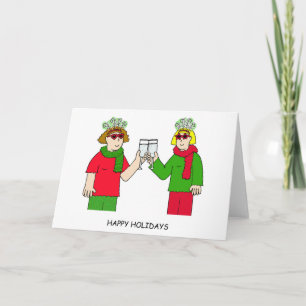 prettige feestdagen Lesbiennes paar in Funky Outfi Kaart