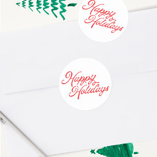 Prettige feestdagen · Lettering rood en wit Ronde Sticker