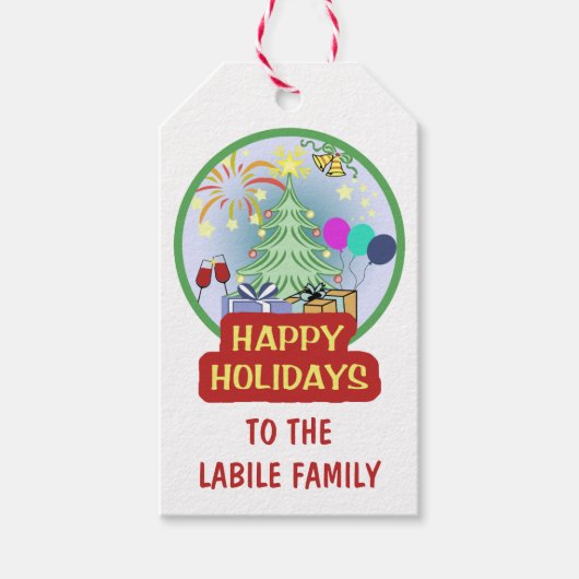 Prettige feestdagen Leuk Kleurrijk Vet en Helder Cadeaulabel (Voorkant)