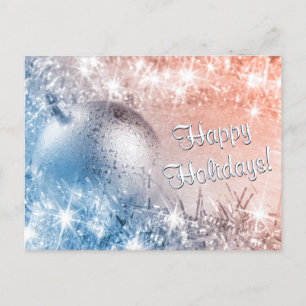 prettige feestdagen lichtblauw en koraalkerst briefkaart