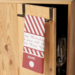 PRETTIGE FEESTDAGEN LOGO CANDY CANE ROOD EN WIT THEEDOEK