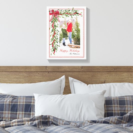 Prettige feestdagen Maretak Red Bow Familiefoto Canvas Afdruk (Insitu (Slaapkamer))