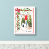 Prettige feestdagen Maretak Red Bow Familiefoto Canvas Afdruk (Insitu (Houten vloer))
