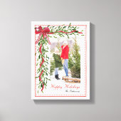 Prettige feestdagen Maretak Red Bow Familiefoto Canvas Afdruk (Voorkant)