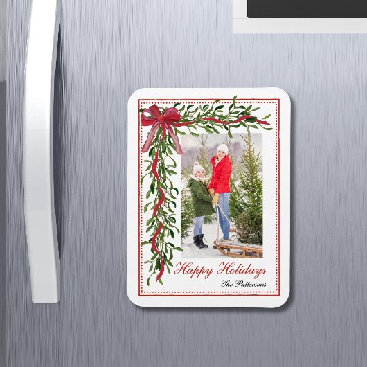 Prettige feestdagen Maretak Red Bow Familiefoto Magneet