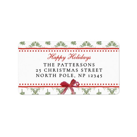 Prettige feestdagen Maretletoe Red Bow Custom Chri Etiket (Voorkant)