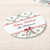 Prettige feestdagen Maretletoe Red Bow Custom Chri Ronde Kartonnen Onderzetter (Gebogen)