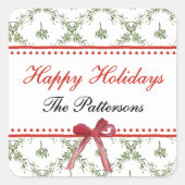 Prettige feestdagen Maretletoe Red Bow Custom Chri Vierkante Sticker (Voorkant)