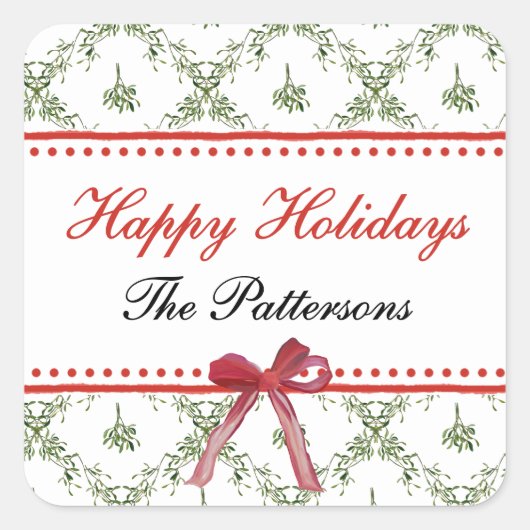 Prettige feestdagen Maretletoe Red Bow Custom Chri Vierkante Sticker (Voorkant)