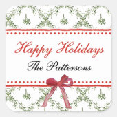 Prettige feestdagen Maretletoe Red Bow Custom Chri Vierkante Sticker (Voorkant)