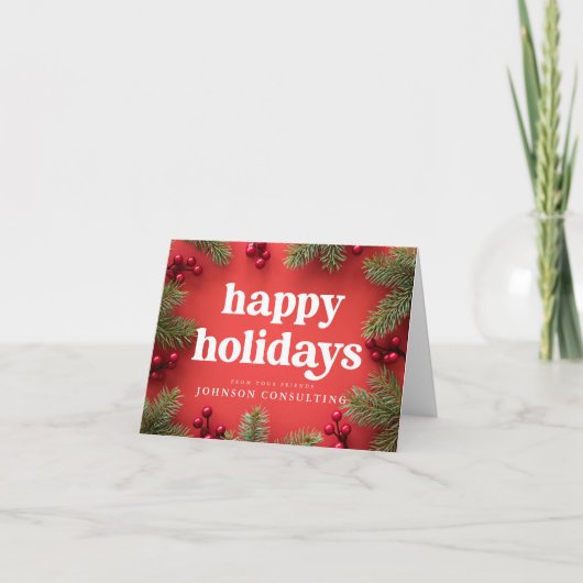 prettige feestdagen Matig Holly Berry Pine Needles Kaart (Voorkant)