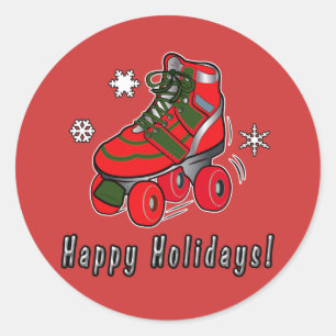 Prettige feestdagen met Christmas Roller Schaats Ronde Sticker