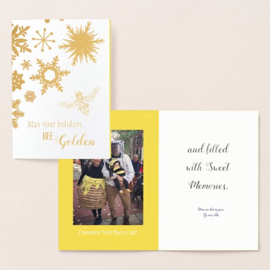 Prettige Feestdagen met een Gouden Bij | Fotokaart Folie Kaarten (Display)