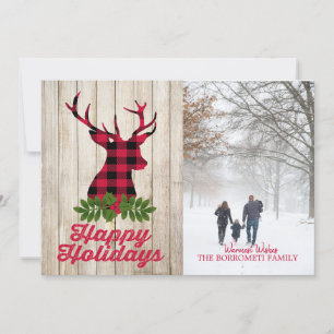 Prettige feestdagen Met Plaid Deer Head fotokaart Feestdagenkaart