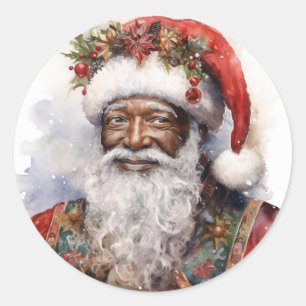 Prettige feestdagen met zwarte kerstman ronde sticker
