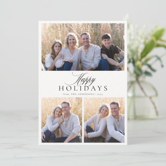 Prettige feestdagen Minimalist 3 Foto Feestdagenkaart (Staand voorkant)