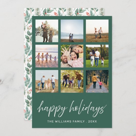 Prettige feestdagen Minimalist Script 9 Fotocollag Feestdagenkaart (Voorkant / Achterkant)