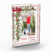 Prettige feestdagen Mistletoe Red Bow Family Fotoblokken (Links)