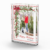 Prettige feestdagen Mistletoe Red Bow Family Fotoblokken (Rechts)