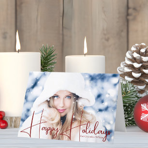 Prettige feestdagen Model Headshot Red Script Kers Kaart