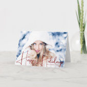Prettige feestdagen Model Headshot Red Script Kers Kaart (Voorkant)