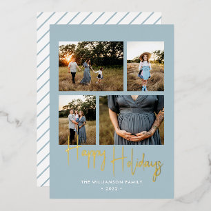 prettige feestdagen Modern Blue Script 4 Foto Gold