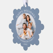 Prettige feestdagen Modern Dusty Blue Ornament Kaart (Links)