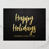 prettige feestdagen Modern Elegant Black Damask (Voorkant)