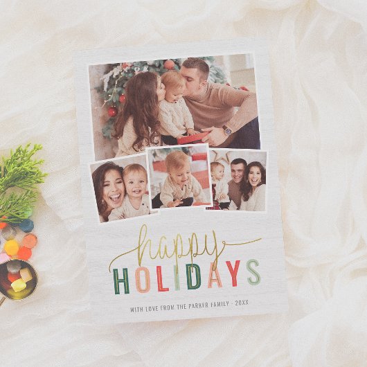 prettige feestdagen Modern Gold Script 4 Foto Coll Feestdagenkaart