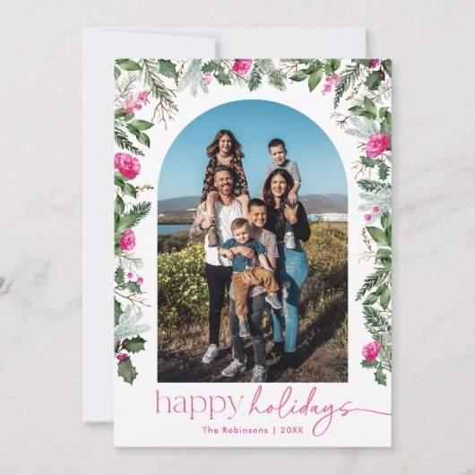 Prettige feestdagen Modern Heldere Roze & Groene B Feestdagenkaart (Voorkant)