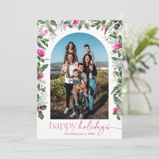 Prettige feestdagen Modern Heldere Roze & Groene B Feestdagenkaart (Staand voorkant)