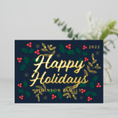 prettige feestdagen Modern Holly Berries Foliage (Staand Voorkant)