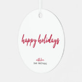 prettige feestdagen | Modern minimalistisch rood-m Metalen Ornament (Voorkant links)
