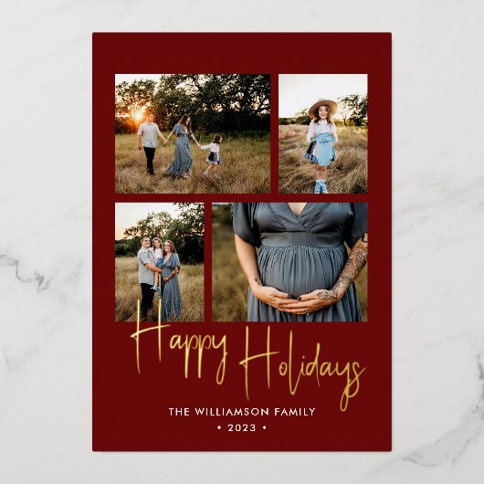 prettige feestdagen Modern Red Photo Collage Gold (Voorkant)