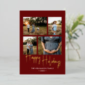 prettige feestdagen Modern Red Photo Collage Gold (Staand Voorkant)