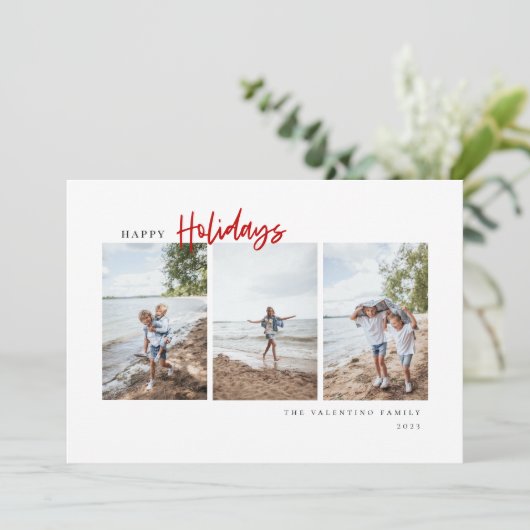 prettige feestdagen Modern Red Script minimalistis Feestdagenkaart (Staand voorkant)