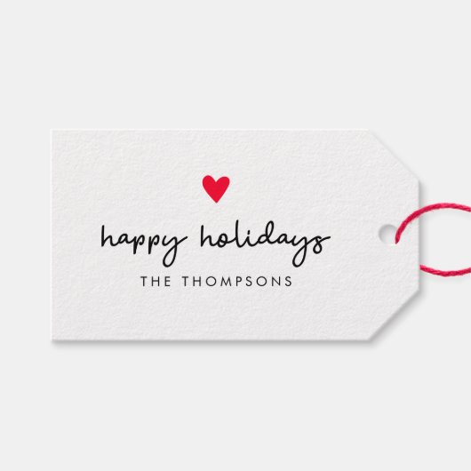 Prettige feestdagen Modern rood hart Cadeaulabel (Voorkant (Horizontaal))