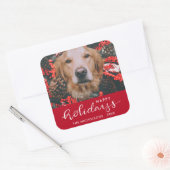Prettige feestdagen Modern rood script hond huisdi Vierkante Sticker (Envelop)