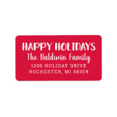 prettige feestdagen modern rood vakantieadres etiket (Voorkant)