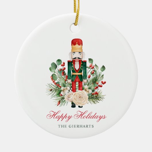 Prettige feestdagen Modern Script Nutcracker Keramisch Ornament (Voorkant)