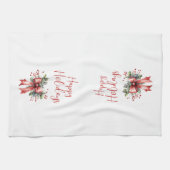 Prettige feestdagen Modern - Script Red Bow Theedoek (Horizontaal)