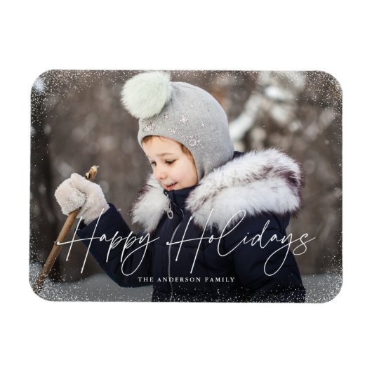 Prettige feestdagen Modern Script Snow Flurries Fo Magneet (Horizontaal)