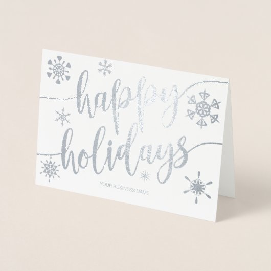 prettige feestdagen Modern Script Snowflake S Corp Folie Kaarten (Voorkant)