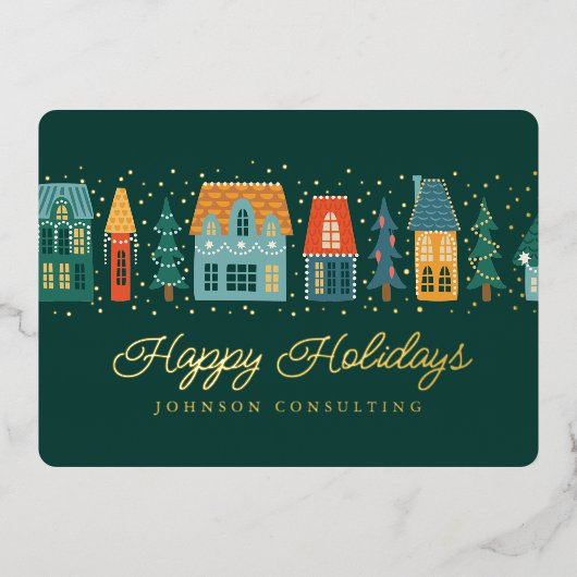 Prettige Feestdagen Modern Winter Snow Village (Voorkant)