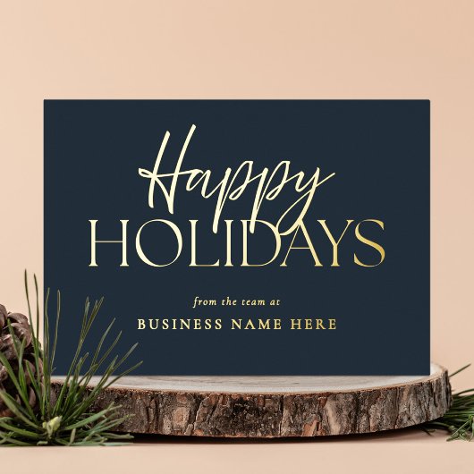 Prettige feestdagen Moderne Blue Gold Script Busin