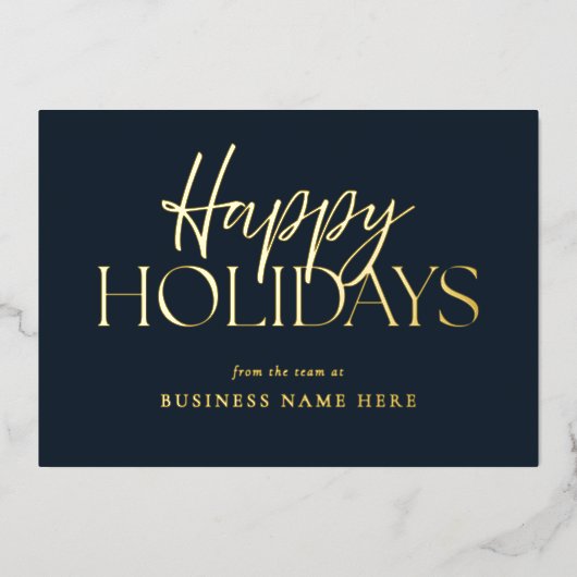 Prettige feestdagen Moderne Blue Gold Script Busin (Voorkant)
