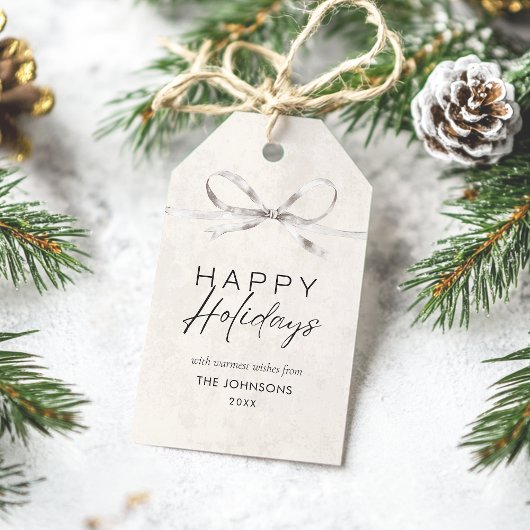 Prettige feestdagen Moderne Elegante Minimal Bow Cadeaulabel